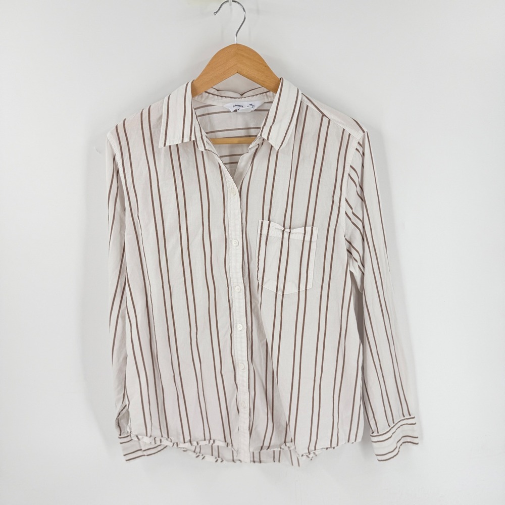 Old Navy The Classic Shirt White Brown Striped Large Button Up Preppy Earthy